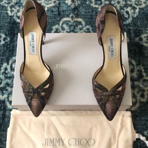 Jimmy Choo Satin Reptile Print 3.5 inch Pumps